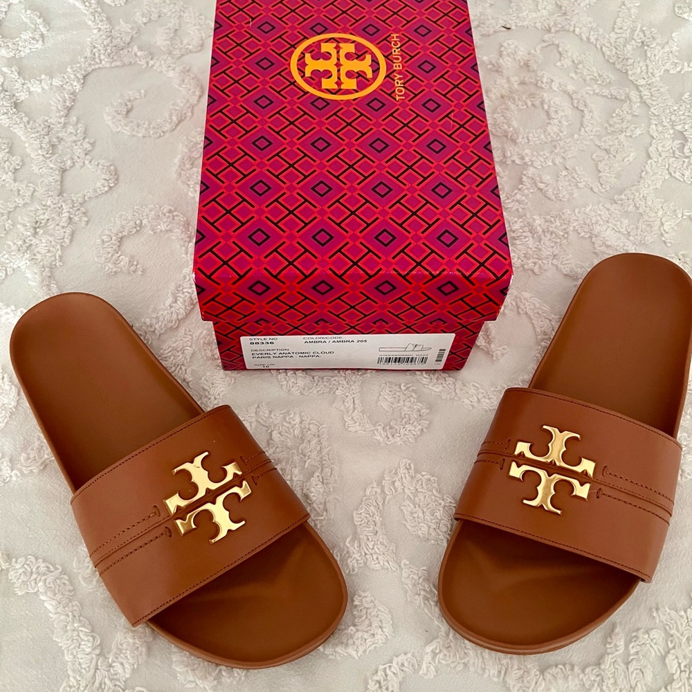 Tory Burch Brown Slide Sandals